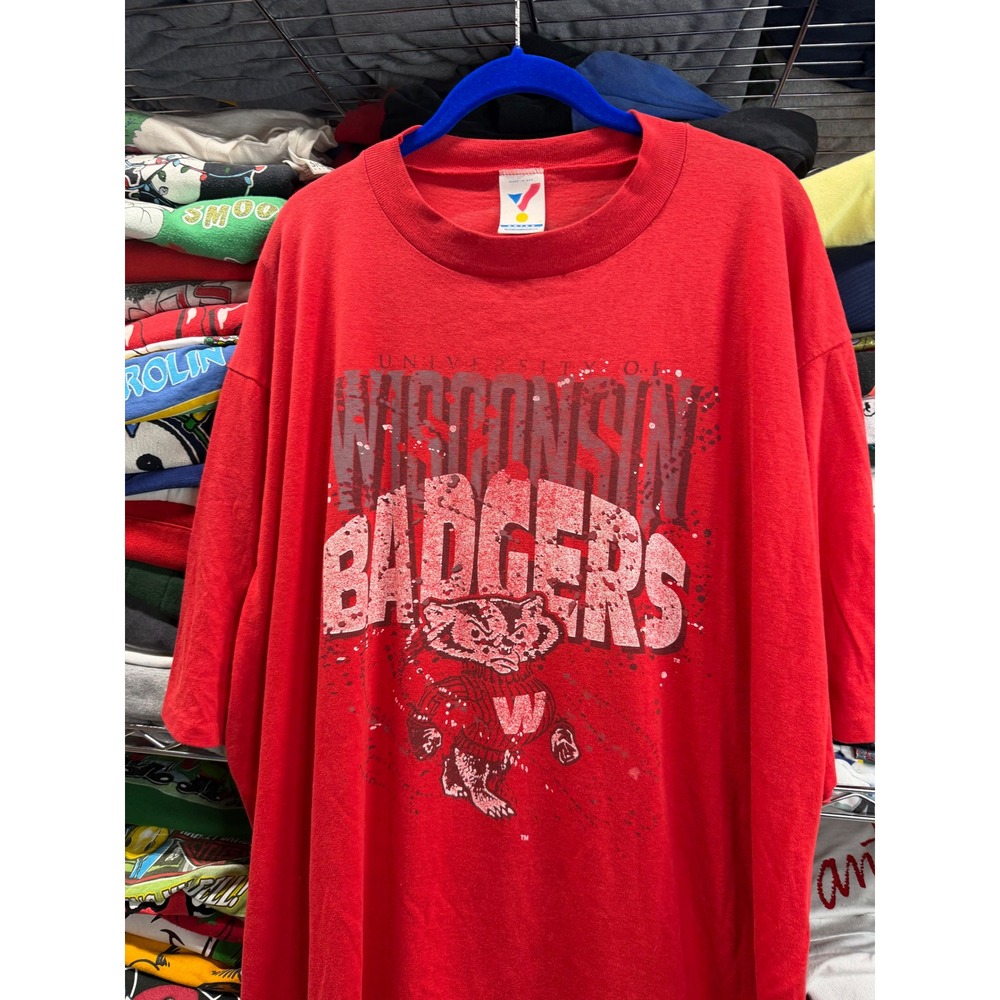 Vintage Artex Wisconsin Badgers T-Shirt Red Bucky Badger Made in USA One Size